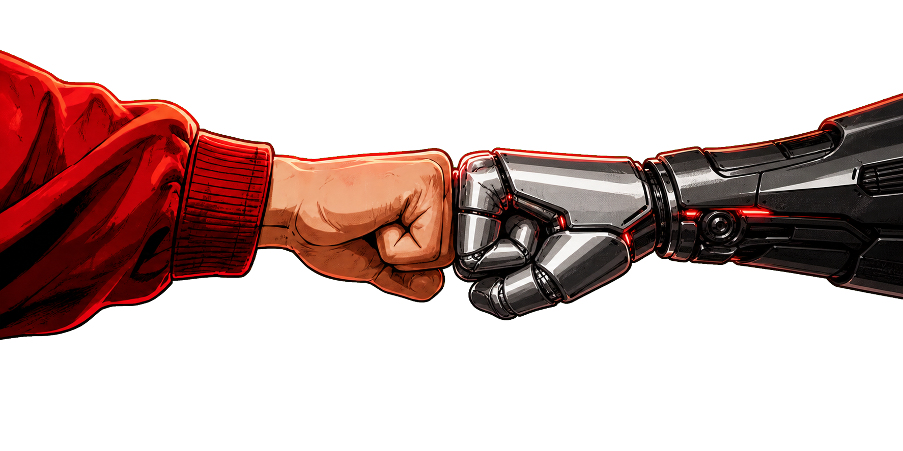 A human hand fist bumping a robotic hand